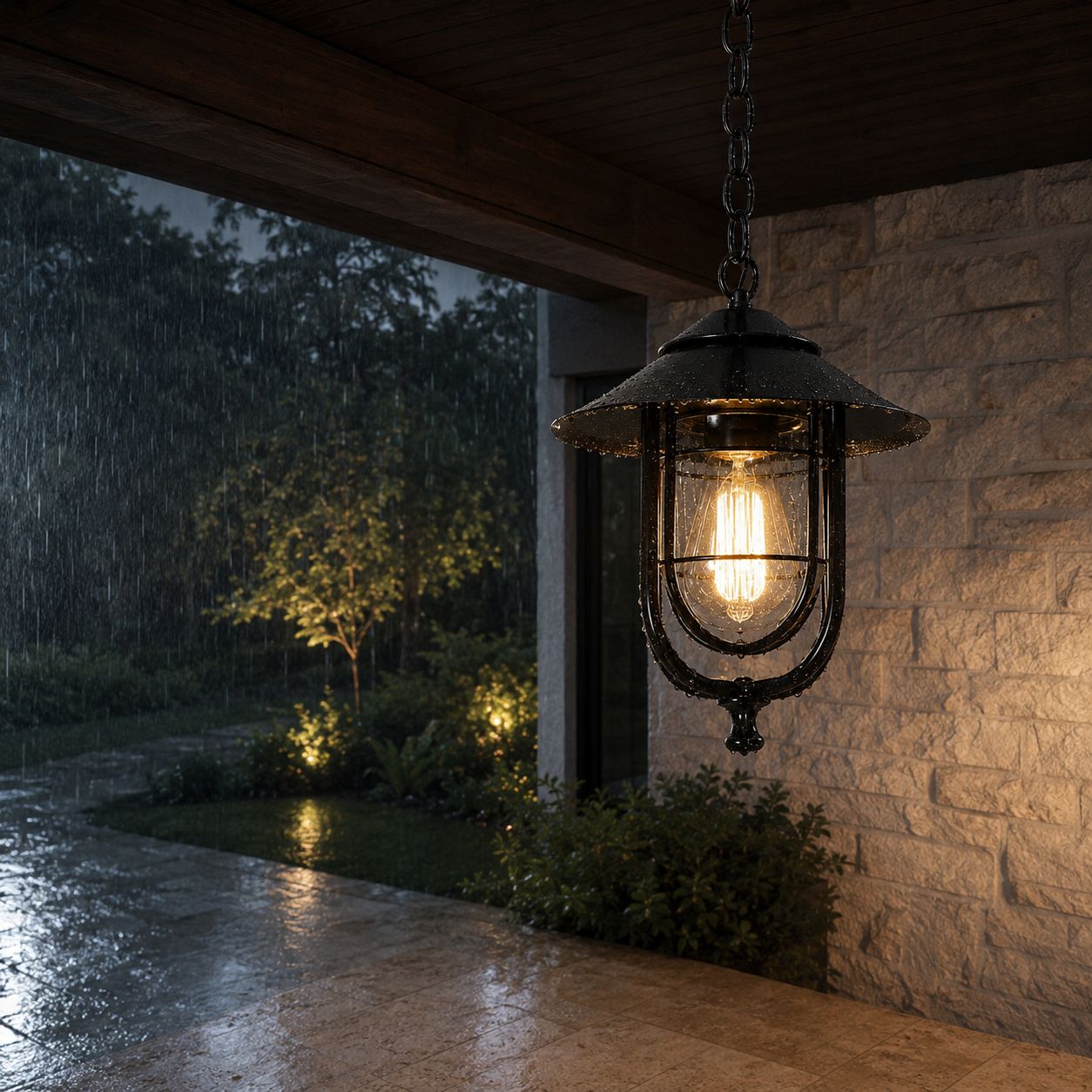 Caged Outdoor Pendant Light | Vintage Porch Lantern, Black or Bronze