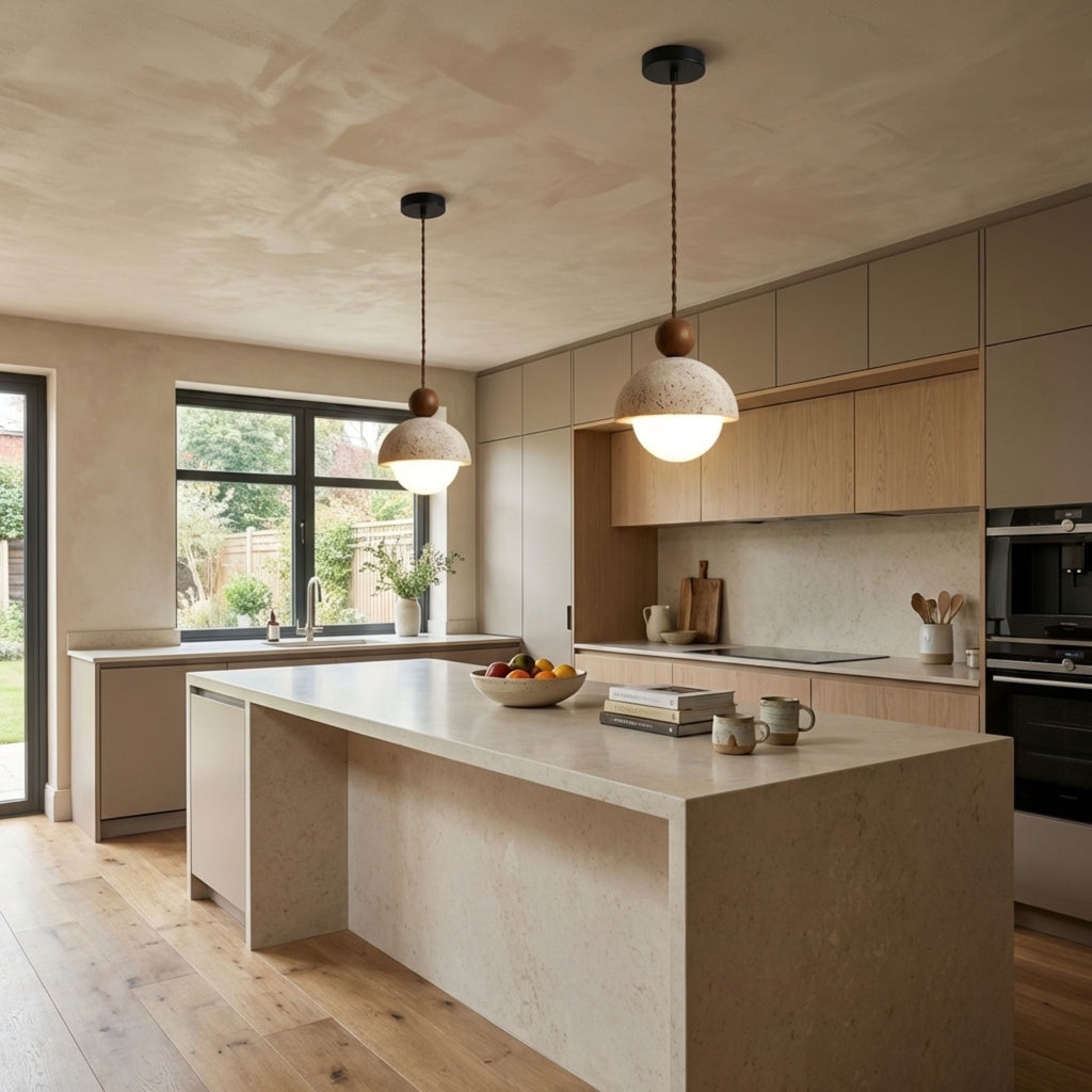 TravertineGlow | Elegant Minimalist Yellow Stone Pendant Light Fixture