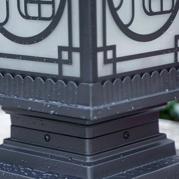 Macro of the geometric fretwork panel and circular medallion motif
