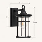Dimensions graphic showing the lantern at 18cm diameter, 31.5cm high and 22cm from the wall