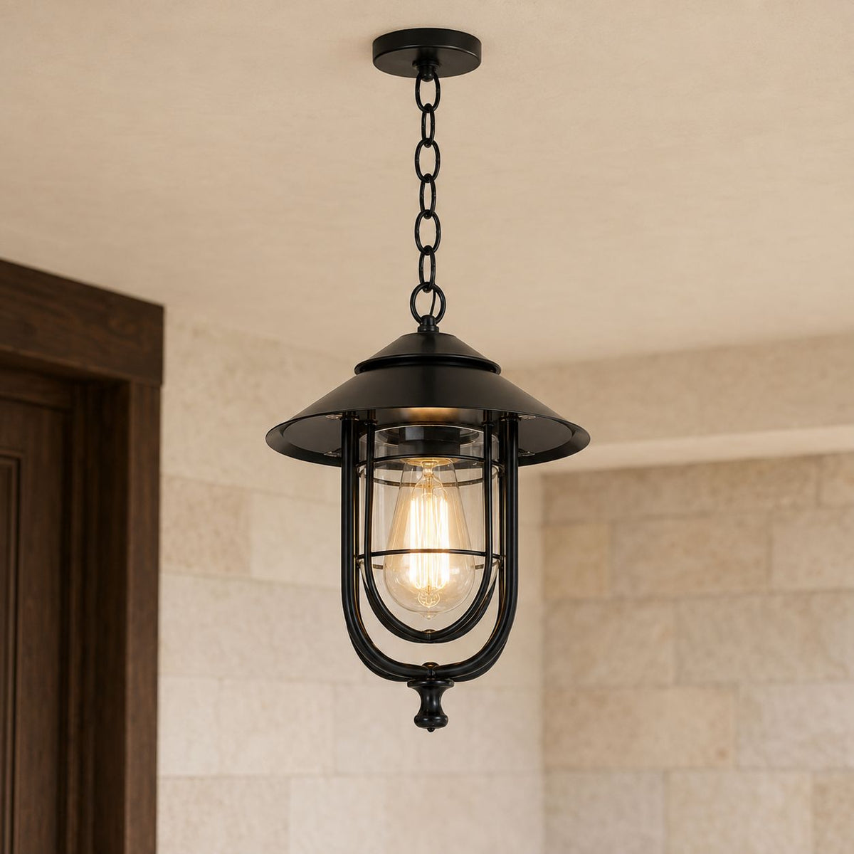 Caged Outdoor Pendant Light | Vintage Porch Lantern, Black or Bronze