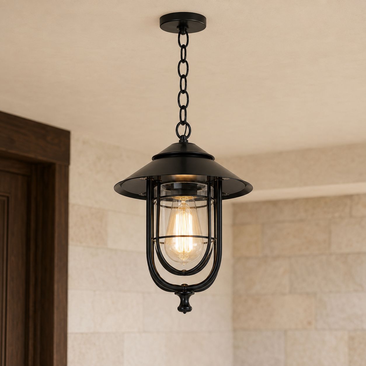 Caged Outdoor Pendant Light | Vintage Porch Lantern, Black or Bronze