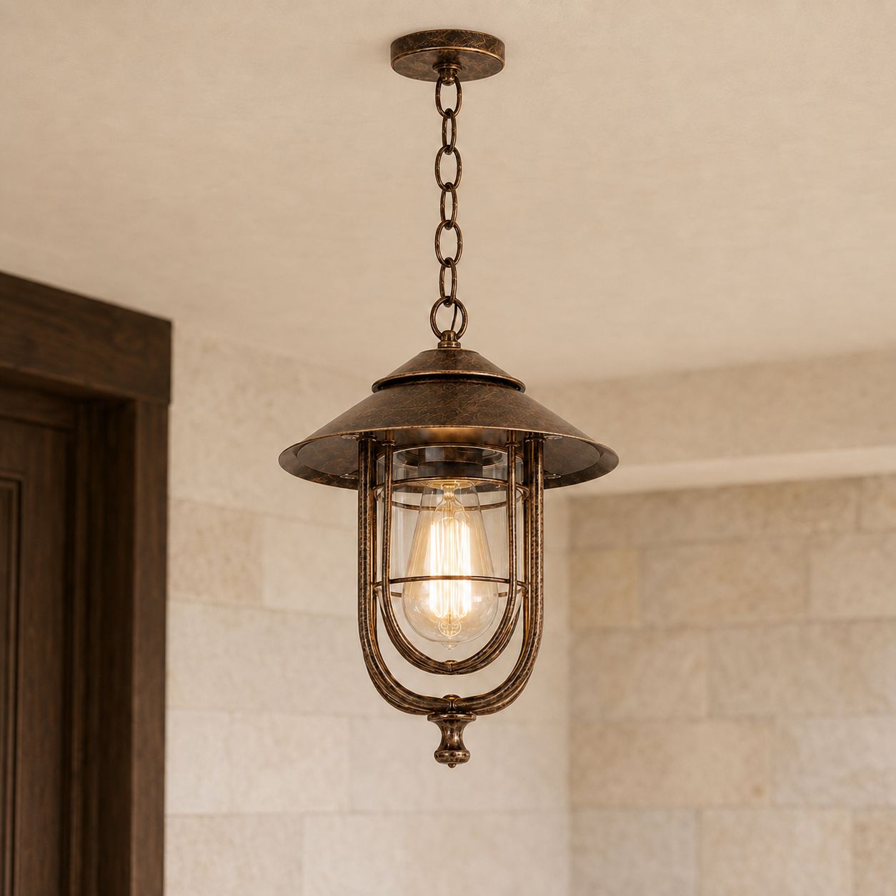 Caged Outdoor Pendant Light | Vintage Porch Lantern, Black or Bronze