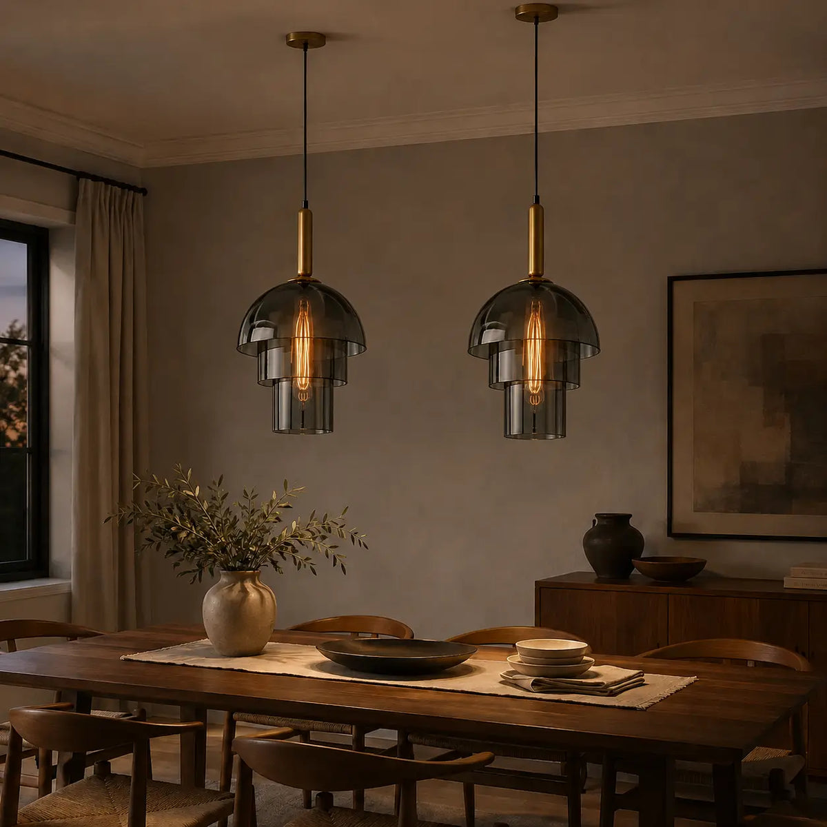 ChampagneGlow | Elegant Adjustable Glass Pendant Lighting with Brass Accents