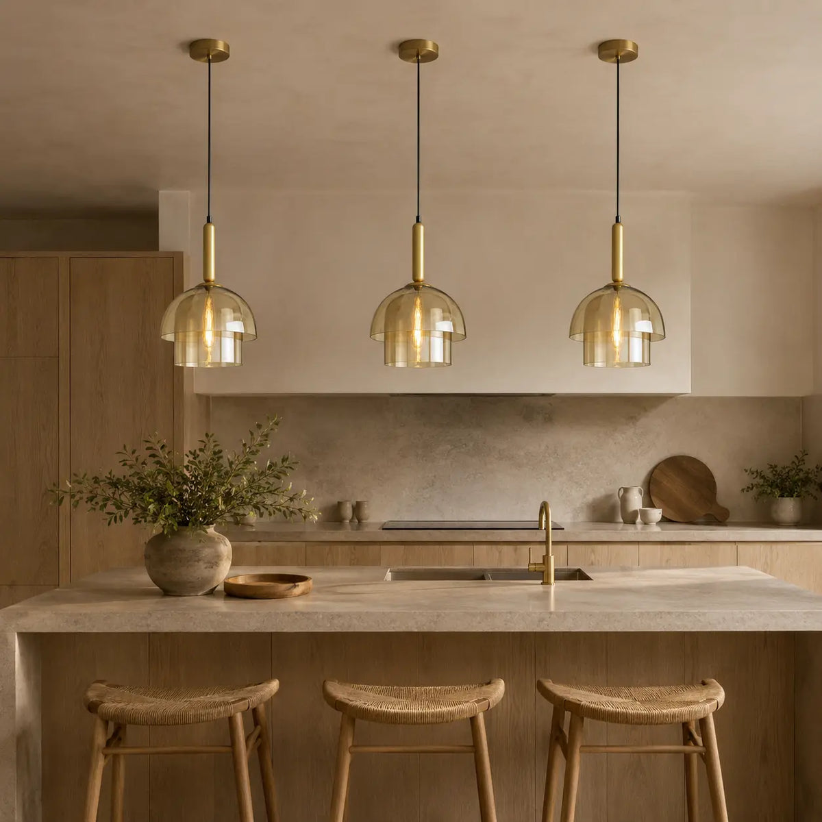 ChampagneGlow | Elegant Adjustable Glass Pendant Lighting with Brass Accents