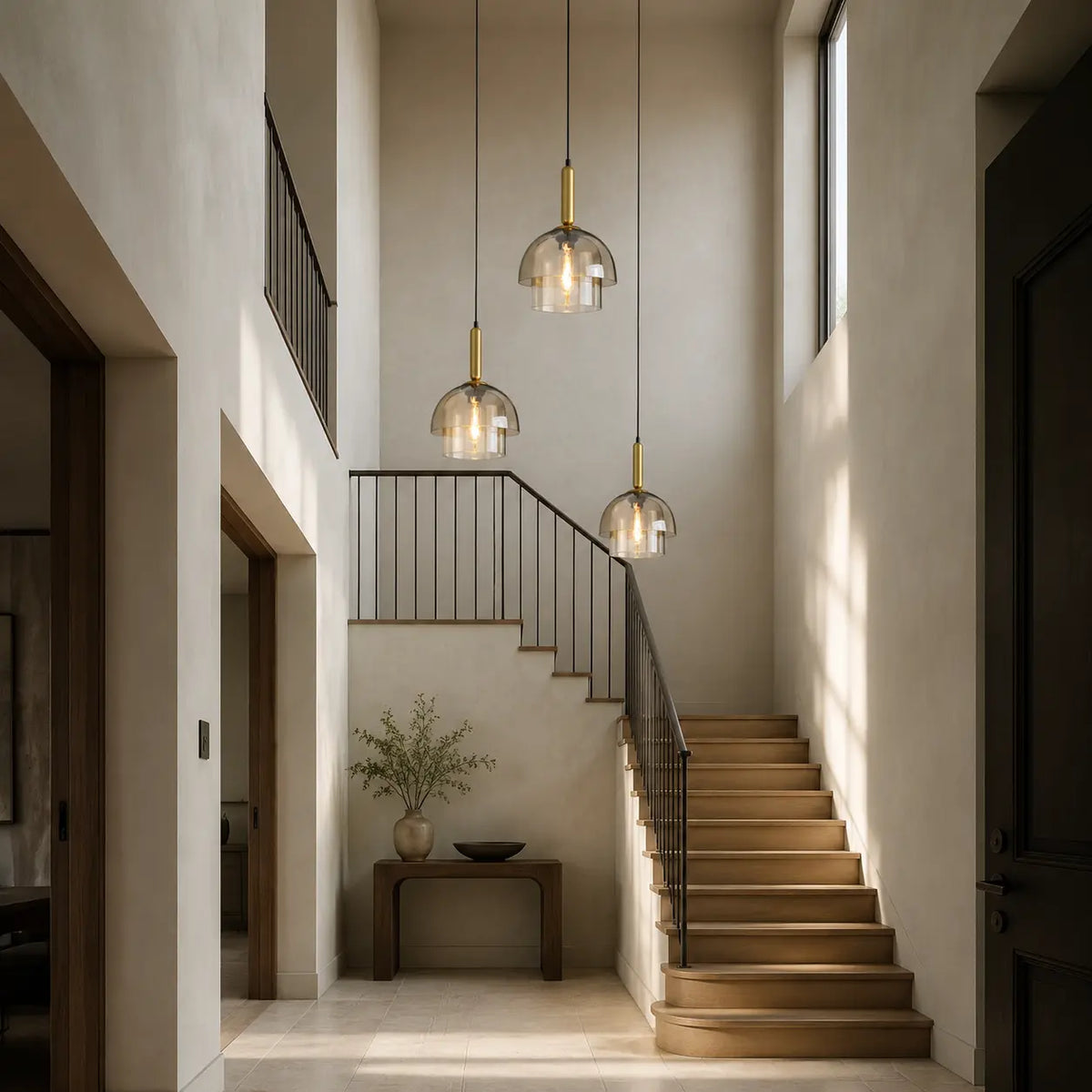 ChampagneGlow | Elegant Adjustable Glass Pendant Lighting with Brass Accents