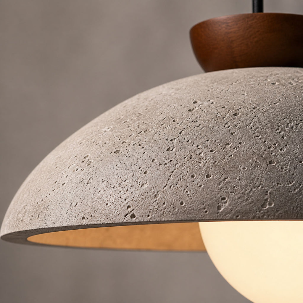 Travertine pendant light shade with natural textured finish