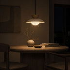 CleoStone | Elegant Natural Wood and Travertine Pendant Light Fixture 0