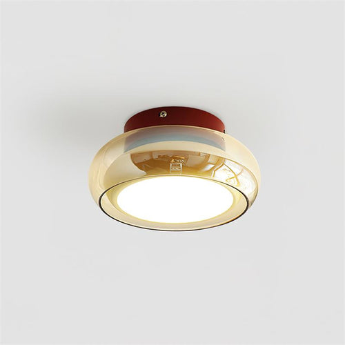 CognacGlow | Elegant Retro Flush Mount Ceiling Light with Glass Shade 0