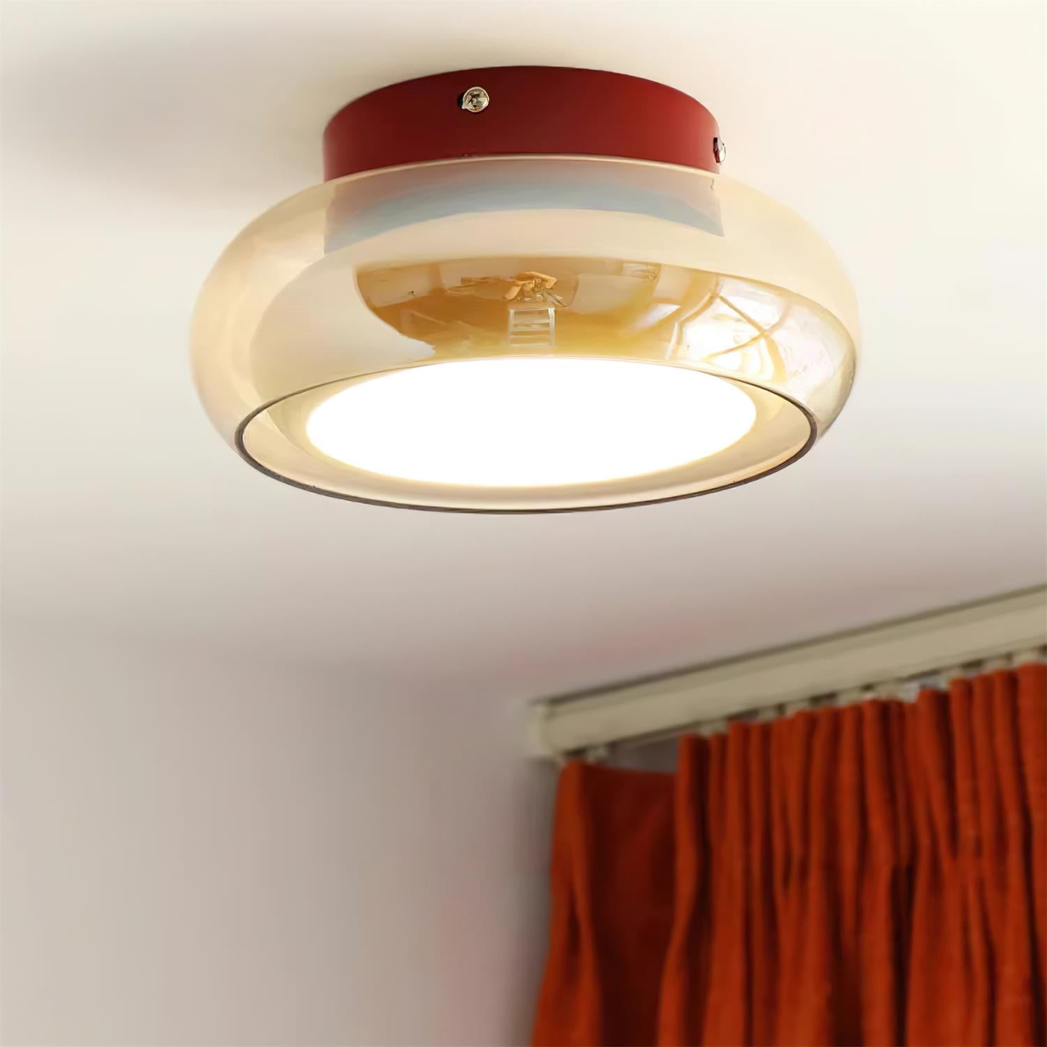 CognacGlow | Elegant Retro Flush Mount Ceiling Light with Glass Shade 2