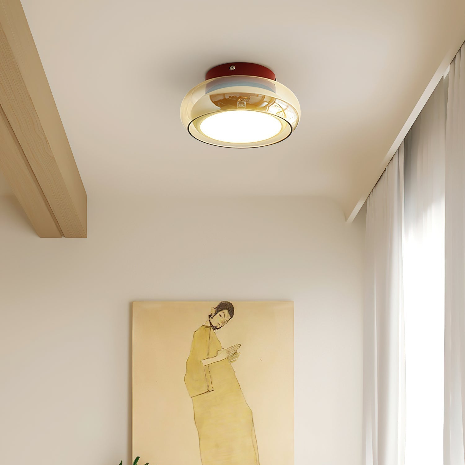CognacGlow | Elegant Retro Flush Mount Ceiling Light with Glass Shade 5