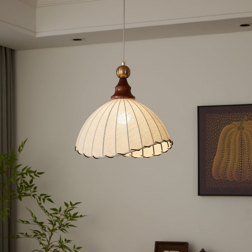 Eldora | Elegant Vintage Fabric Pendant Light with Wood Accents 0
