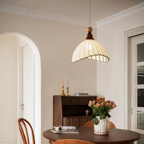 Eldora | Elegant Vintage Fabric Pendant Light with Wood Accents 1