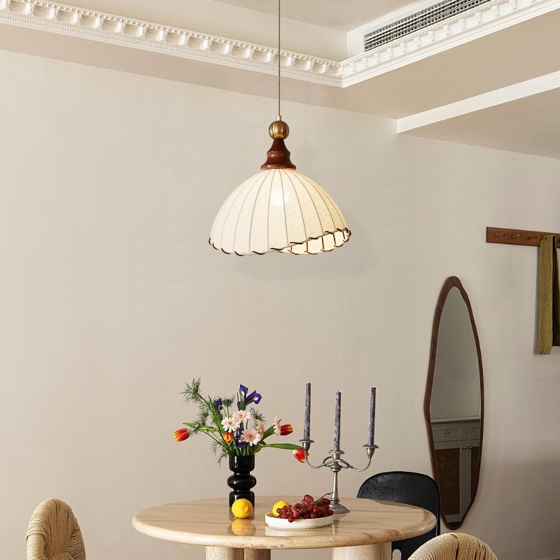 Eldora | Elegant Vintage Fabric Pendant Light with Wood Accents 2