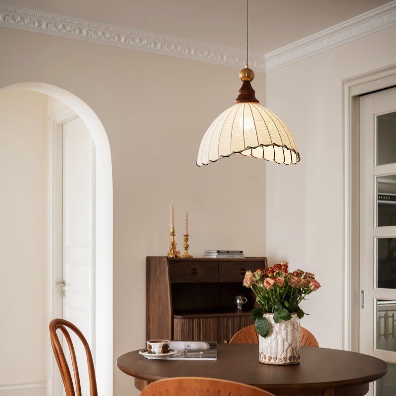 Eldora | Elegant Vintage Fabric Pendant Light with Wood Accents 4