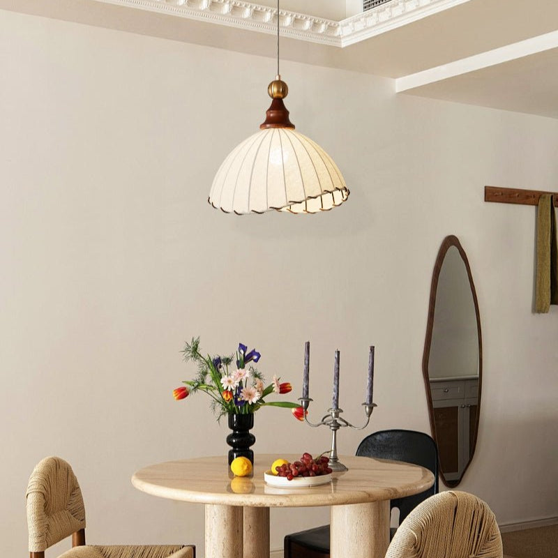 Eldora | Elegant Vintage Fabric Pendant Light with Wood Accents 5