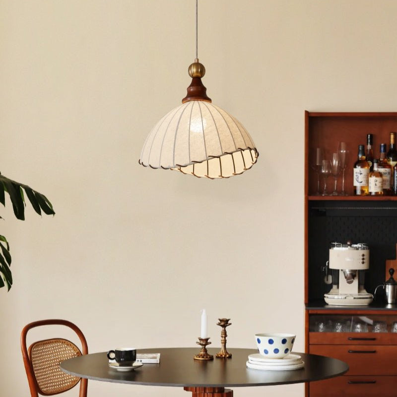 Eldora | Elegant Vintage Fabric Pendant Light with Wood Accents 6