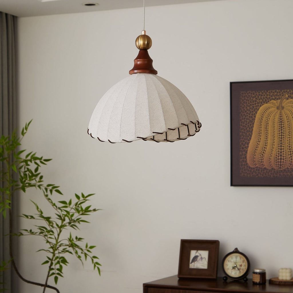 Eldora | Elegant Vintage Fabric Pendant Light with Wood Accents 7