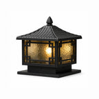 Studio view of the hardwired pillar lantern in coffee gold with frosted glass panels
