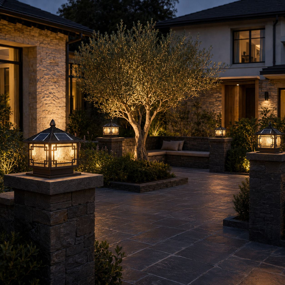 Traditional Outdoor Pillar Light | Solar or Hardwired Lantern, 5 Sizes