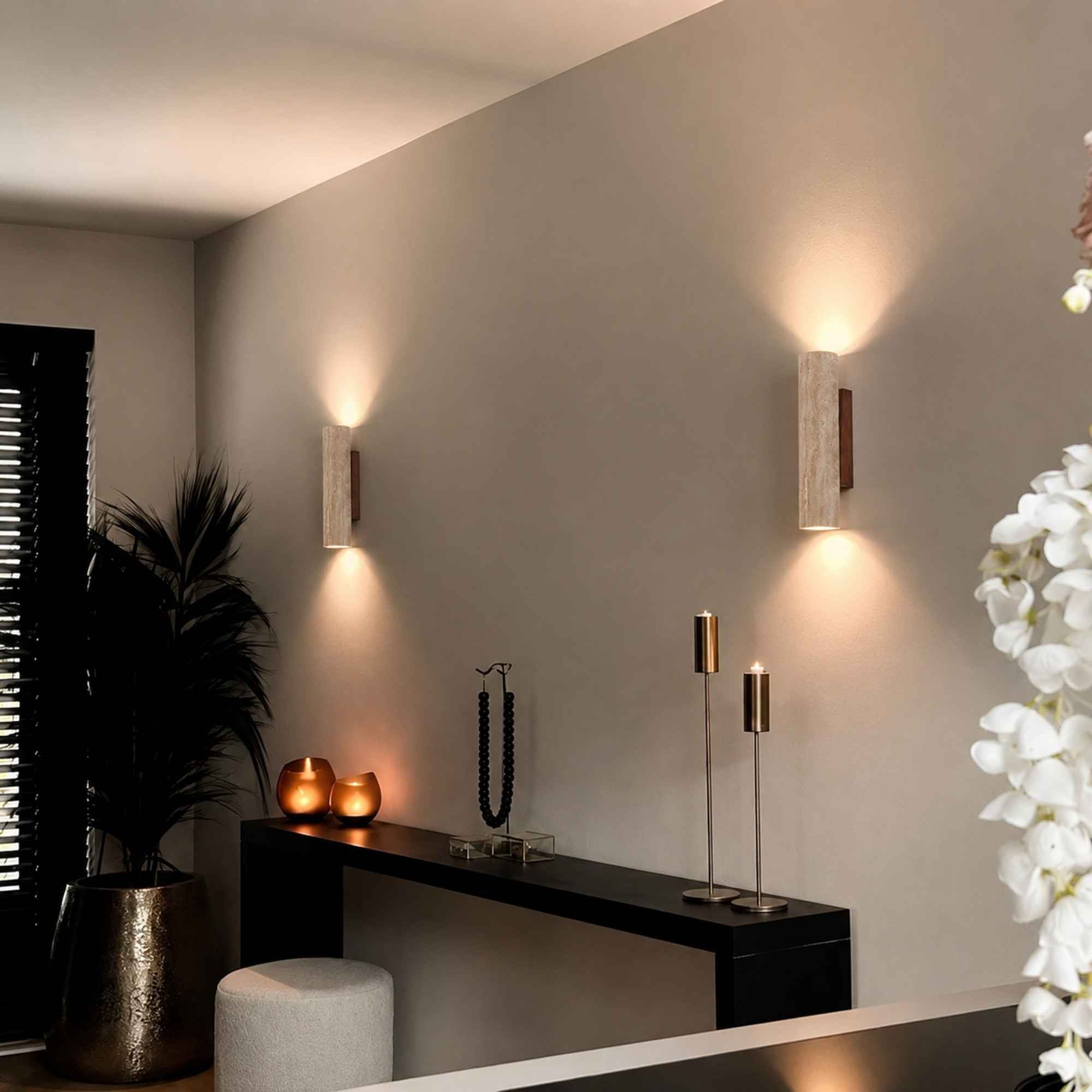 TravertineGlow | Elegant Natural Stone Up & Down Wall Sconce Lighting