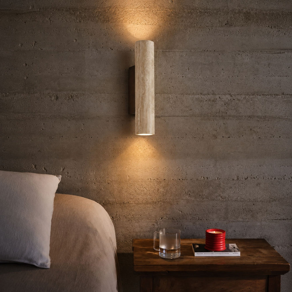 TravertineGlow | Elegant Natural Stone Up & Down Wall Sconce Lighting