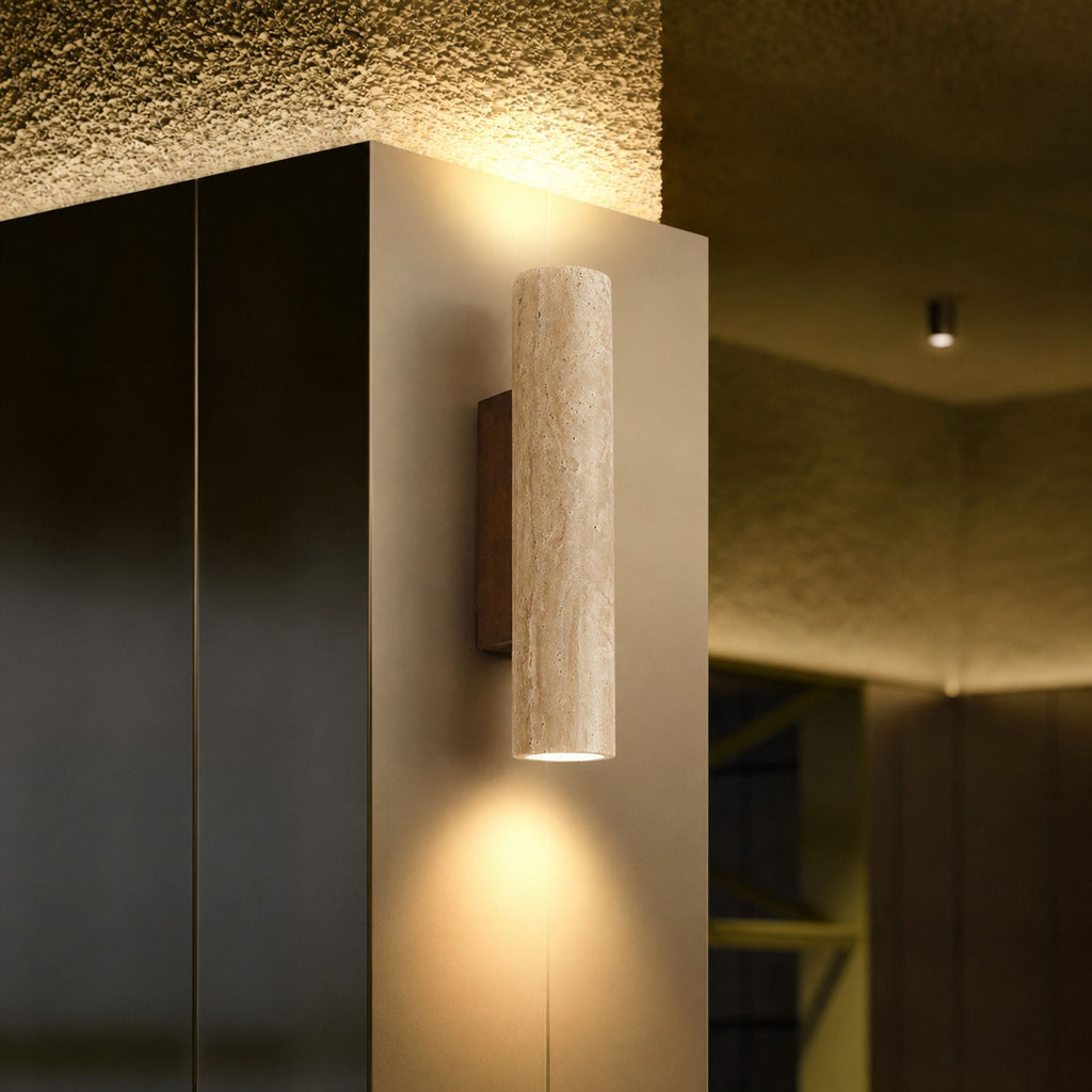 TravertineGlow | Elegant Natural Stone Up & Down Wall Sconce Lighting
