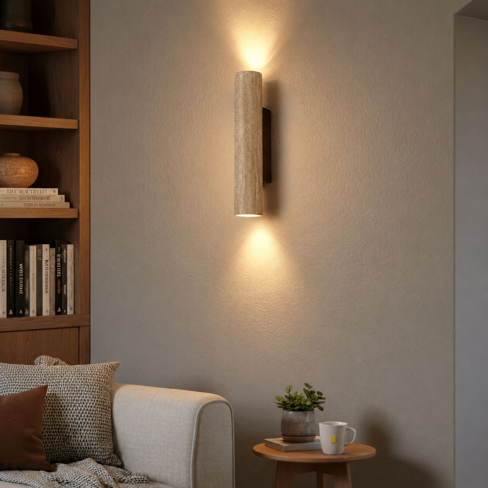 TravertineGlow | Elegant Natural Stone Up & Down Wall Sconce Lighting