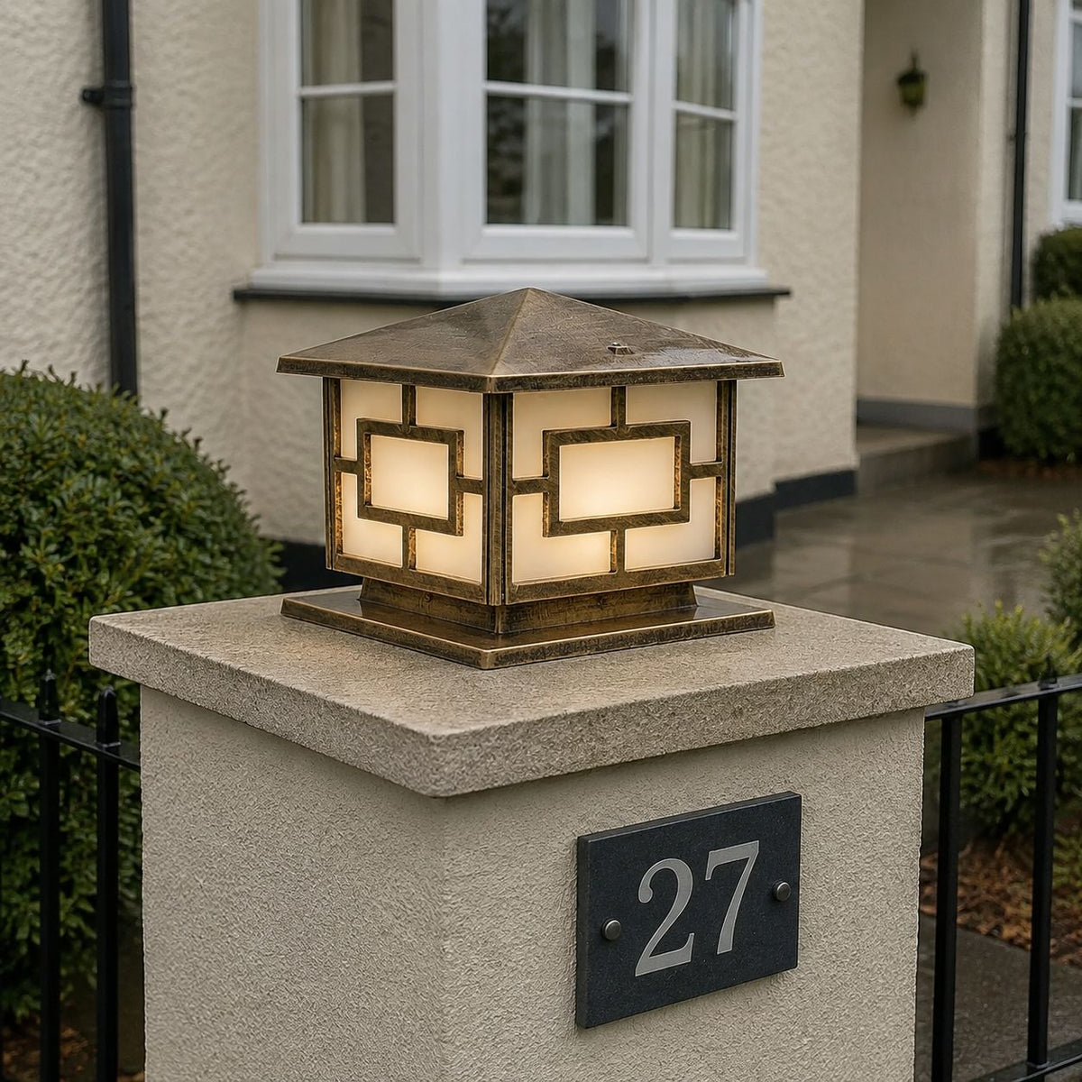 Pagoda Pillar Light | Gate Post Lantern, Black or Bronze, IP65