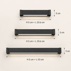 Size guide showing the three linear wall light lengths, all 5cm tall