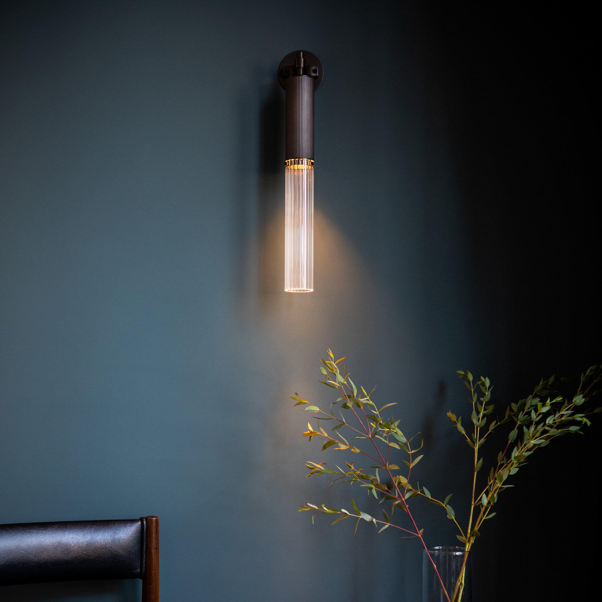 FlumeLight | Elegant Contemporary Brass Reeded Glass Wall Sconce 4