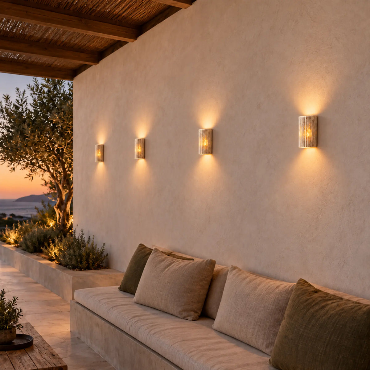 Flutessa | Rustic Travertine Wall Sconce with Fluted Stone Texture and Up-and-Down LED Light