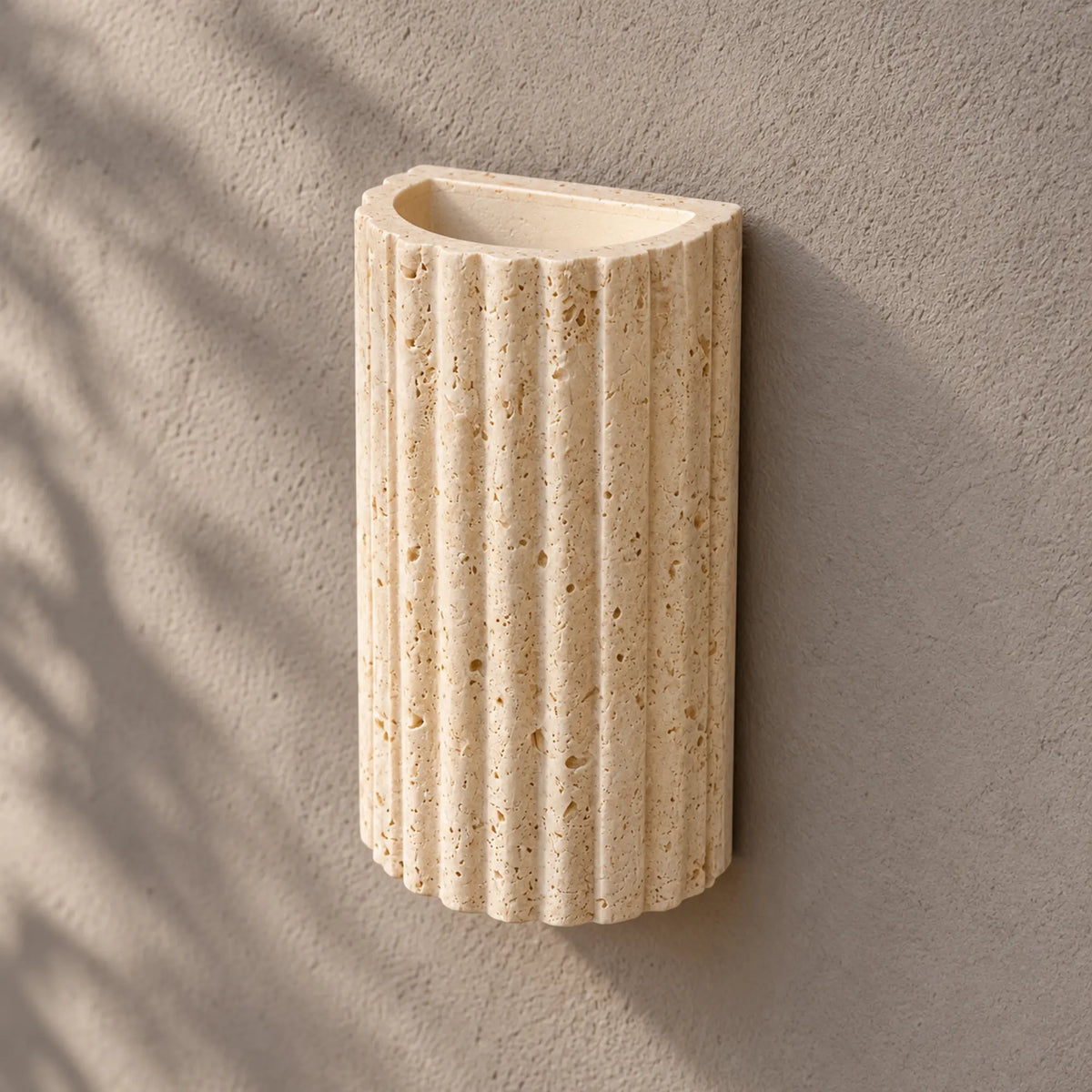 Flutessa | Rustic Travertine Wall Sconce with Fluted Stone Texture and Up-and-Down LED Light