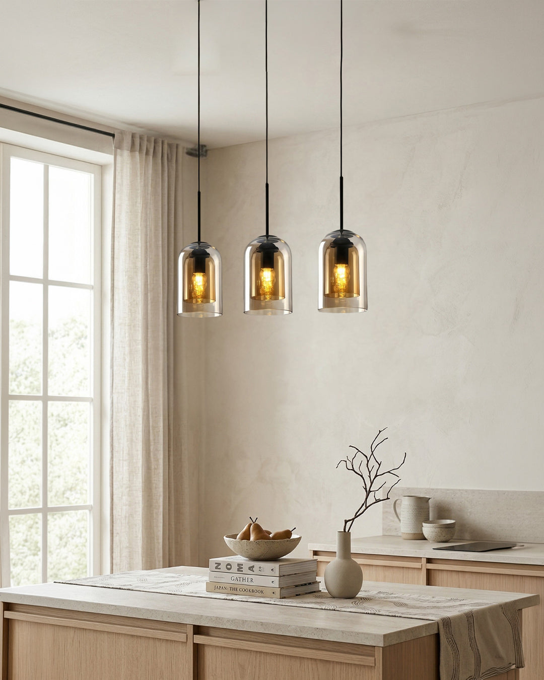 MiraGlass | Stylish Double-Layered Glass Pendant Lighting for Kitchen Island