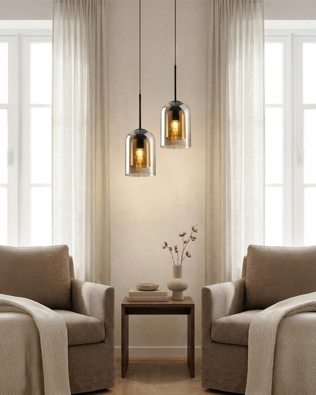 MiraGlass | Stylish Double-Layered Glass Pendant Lighting for Kitchen Island
