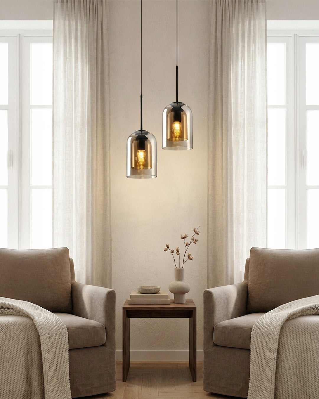 MiraGlass | Stylish Double-Layered Glass Pendant Lighting for Kitchen Island