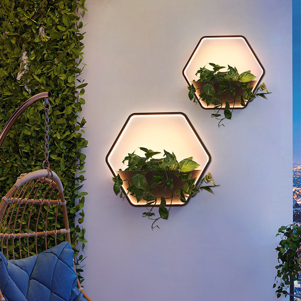 HexaRay | Stylish Modern Metal Outdoor Wall Lamp with Shelf 0