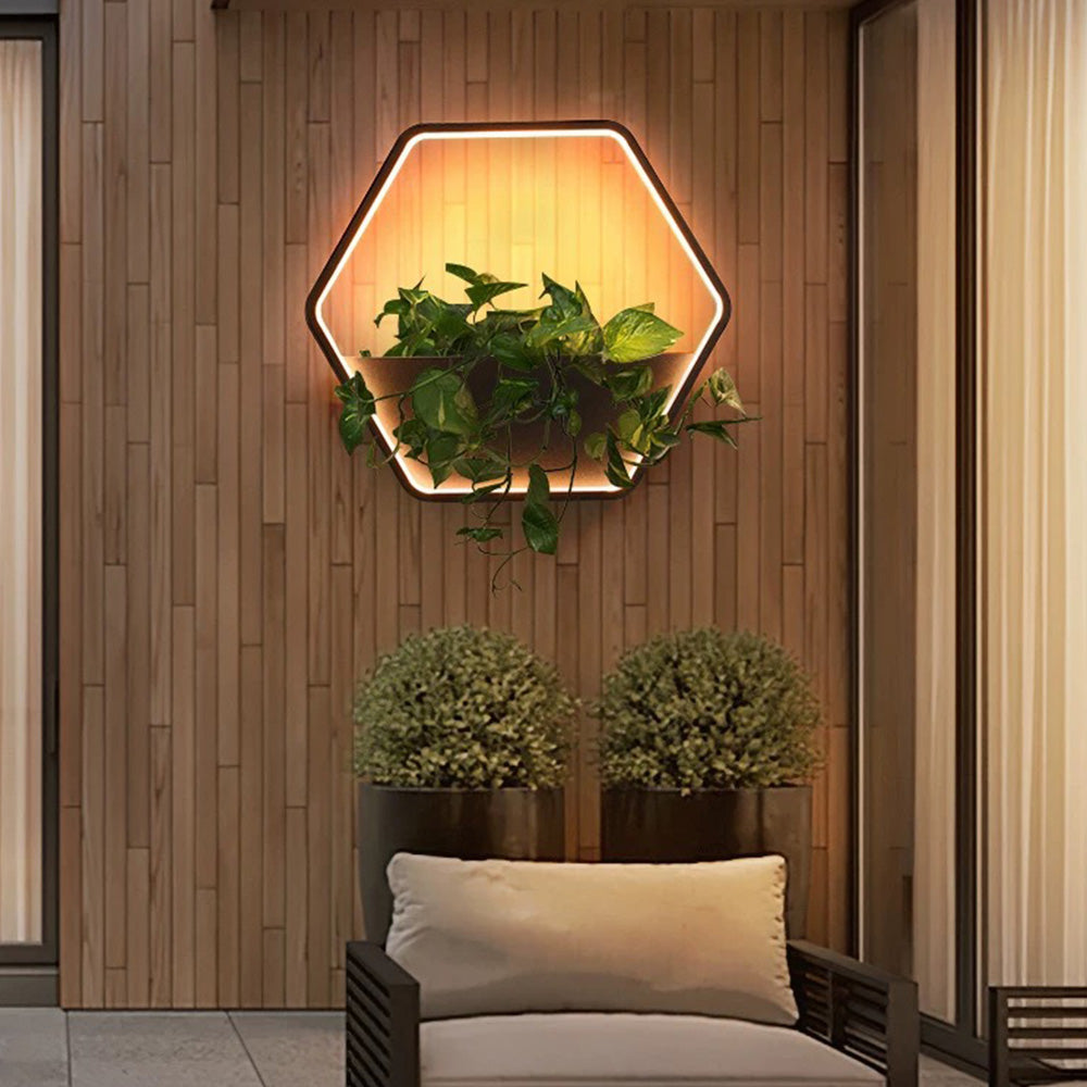 HexaRay | Stylish Modern Metal Outdoor Wall Lamp with Shelf 3