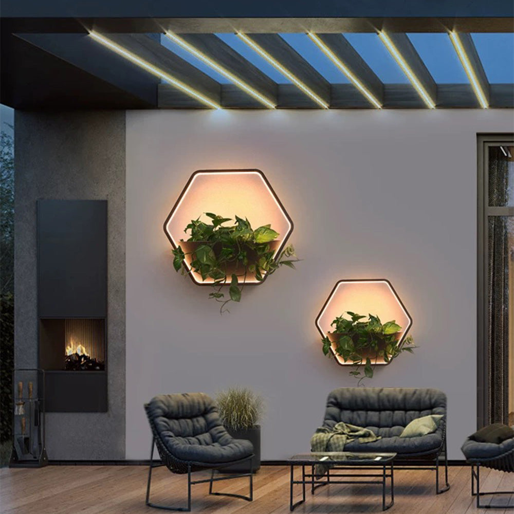 HexaRay | Stylish Modern Metal Outdoor Wall Lamp with Shelf 5