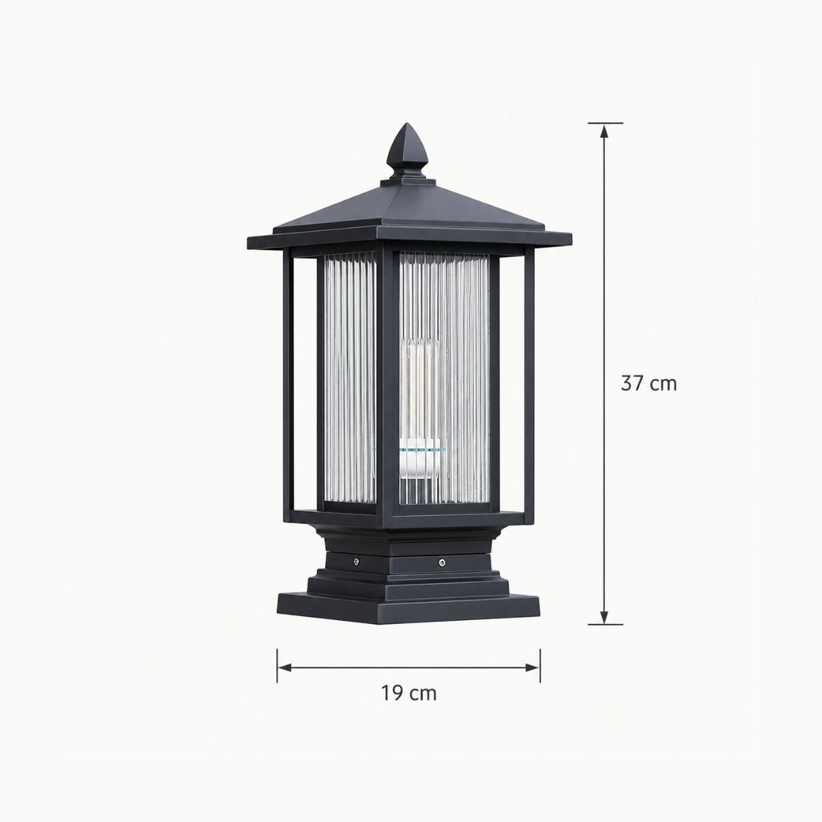 Outdoor Post Light | Ribbed Glass Post Cap Lantern, 37cm