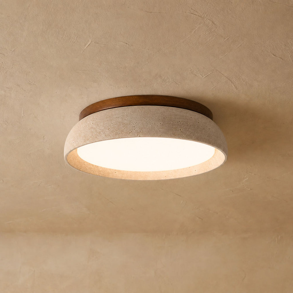 TravertineGlow | Elegant Natural Stone Flush Mount Ceiling Light 0