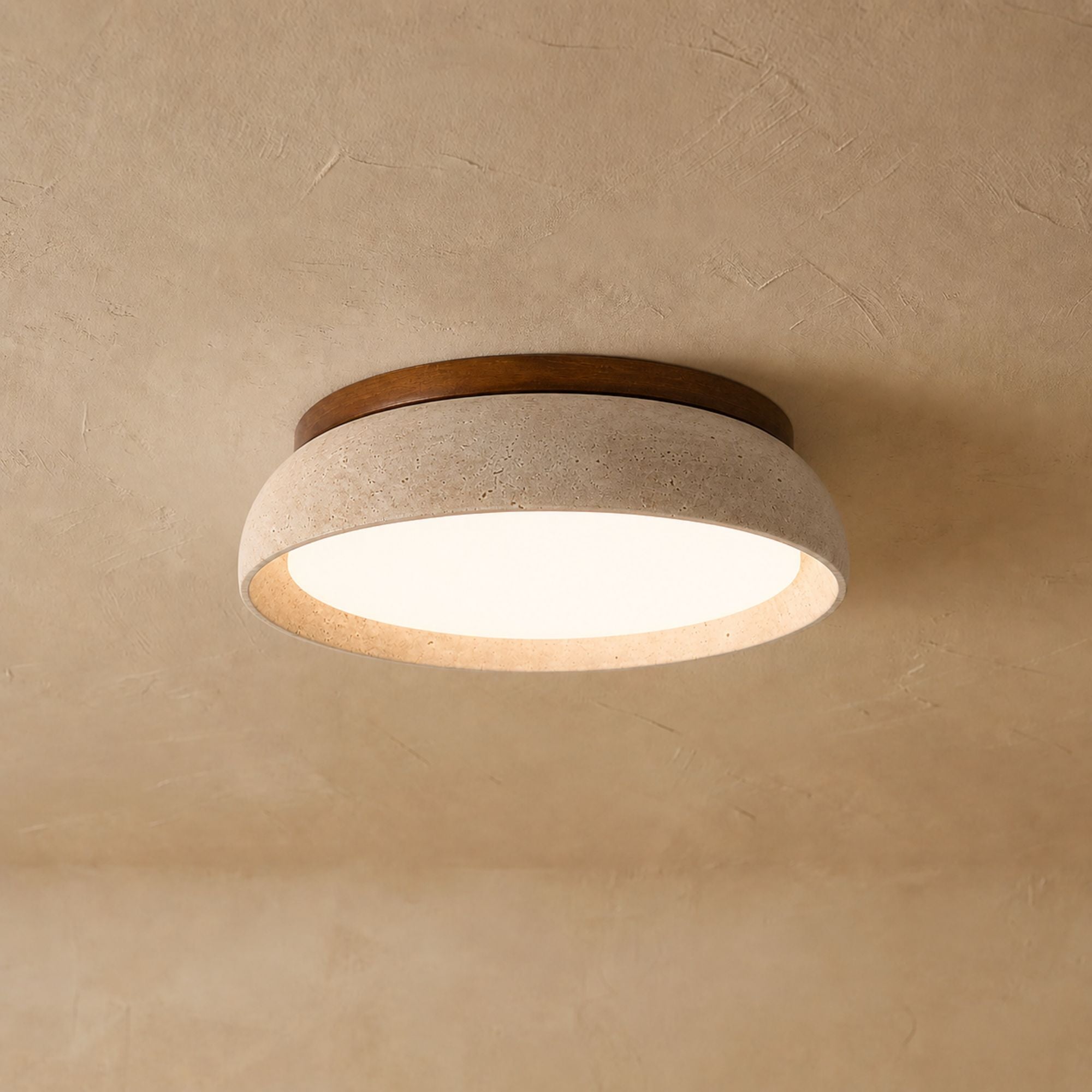 TravertineGlow | Elegant Natural Stone Flush Mount Ceiling Light 0
