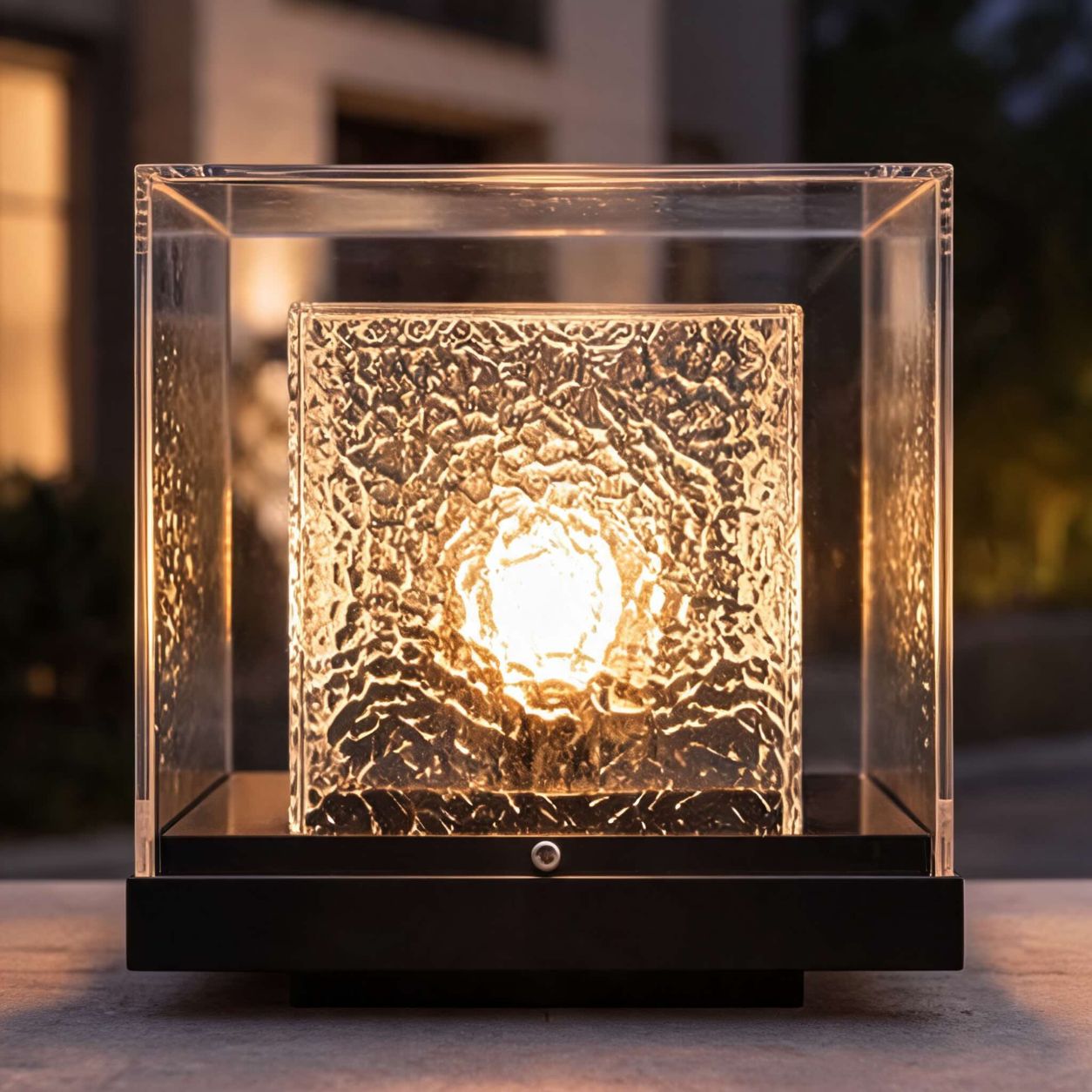 Close-up of the textured inner diffuser glowing inside the clear outer case