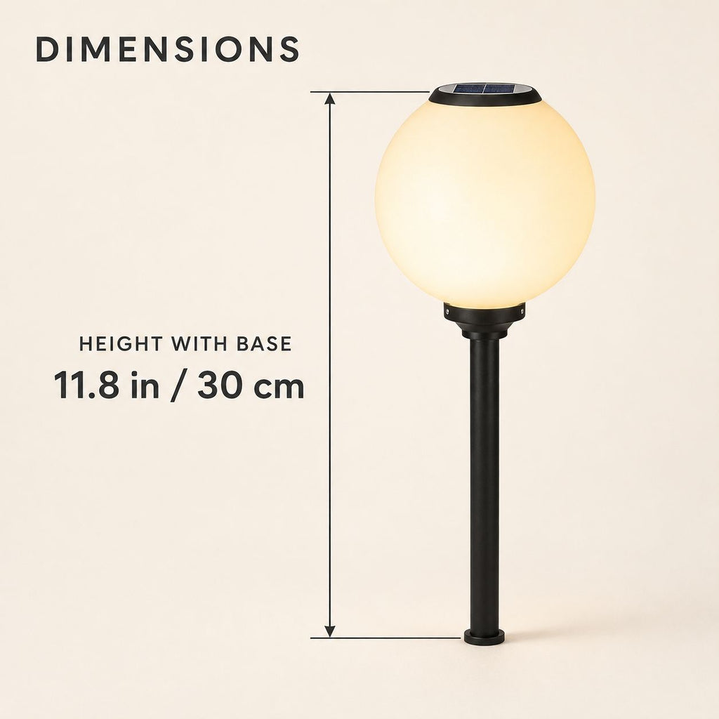 Dimensions graphic showing the solar globe path light at 30cm with its base