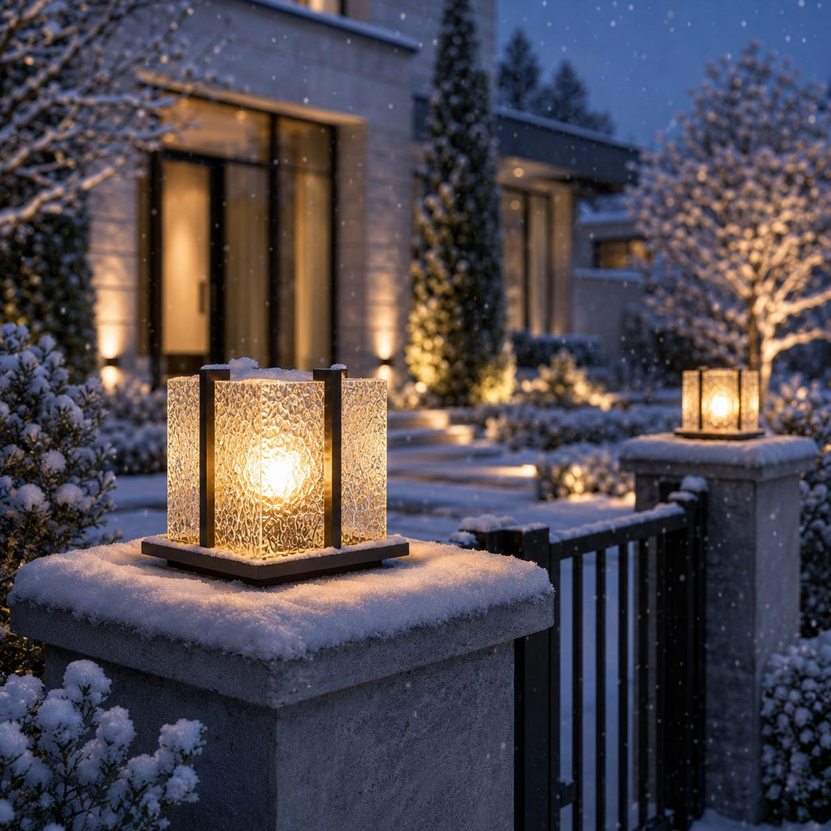 Crackle Effect Outdoor Pillar Light | Gate Post Cube, IP55