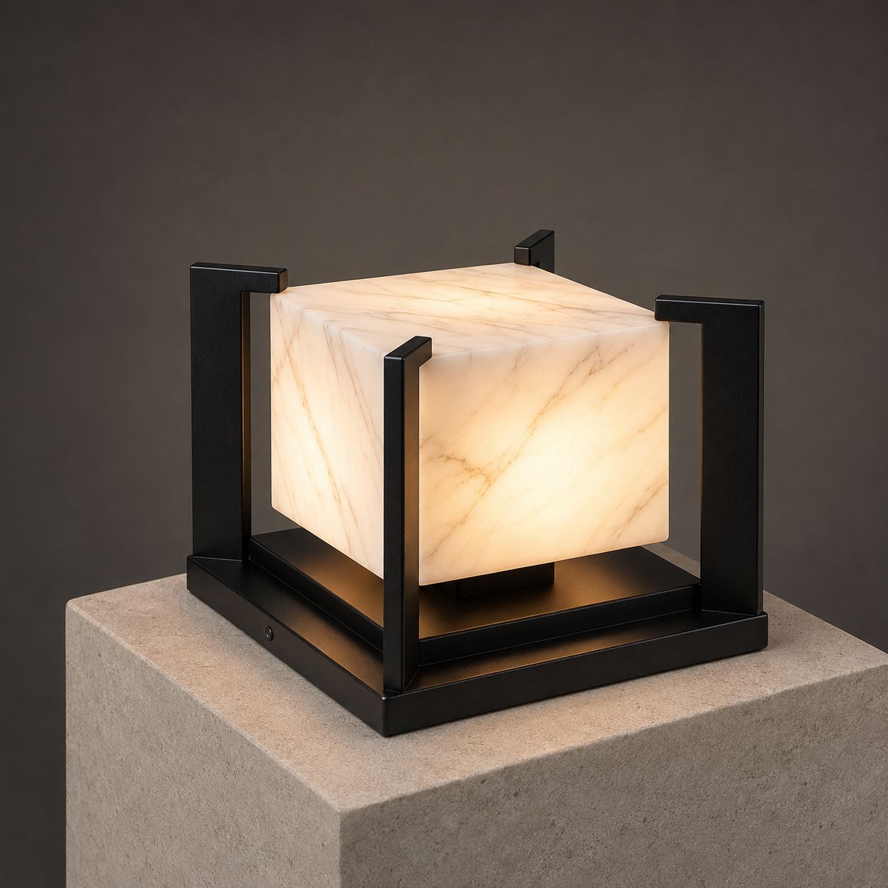 Hardwired version of the marble effect pillar light, with a solid black top