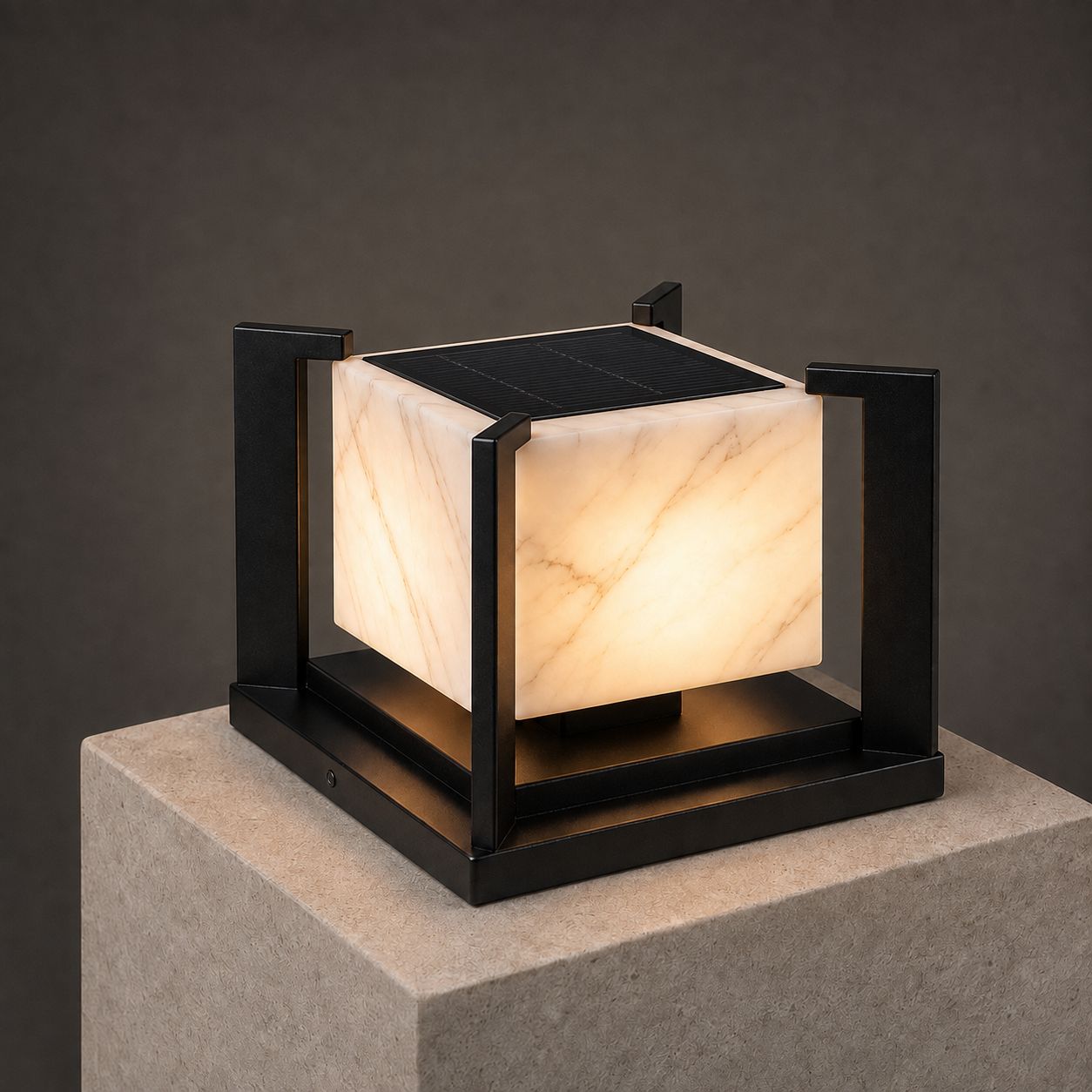 Solar version of the marble pillar light, solar panel set into the top plate