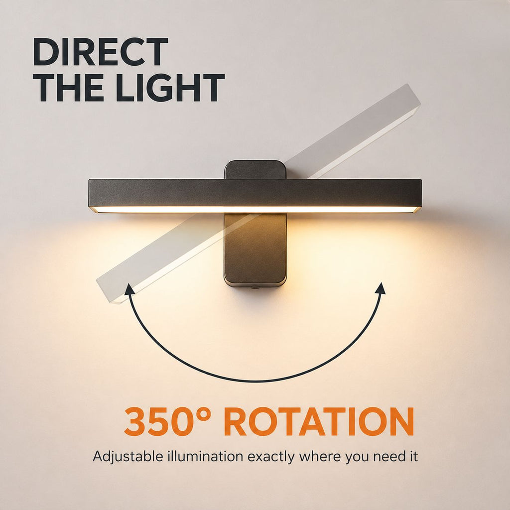 Graphic showing the bar rotating 350 degrees to direct the light