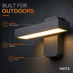 Built for outdoors graphic showing the metal body and integrated LED