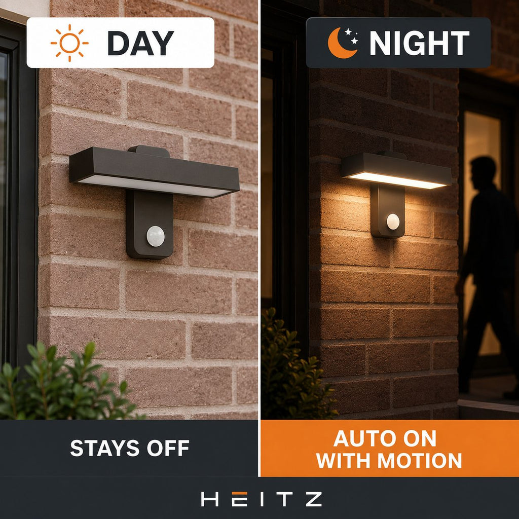Day and night graphic showing the sensor staying off then coming on with motion